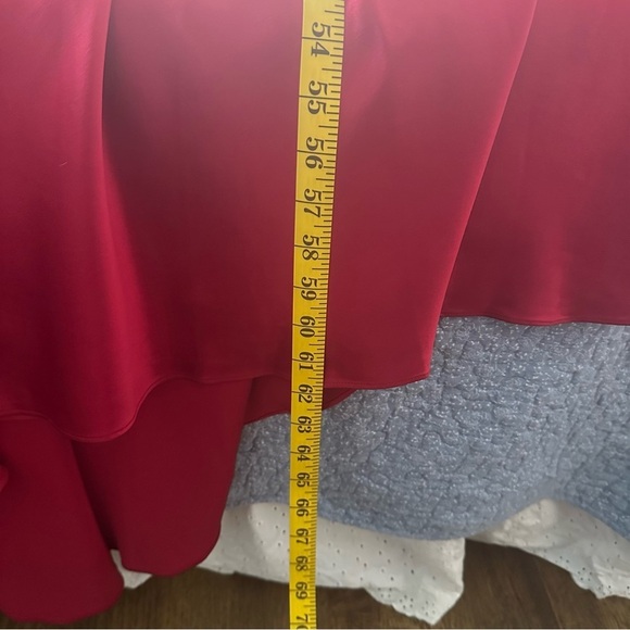 Badgley Mischka Dress Crimson Red Maxi Silk Formal High Low Prom Size 2 - Picture 12 of 16